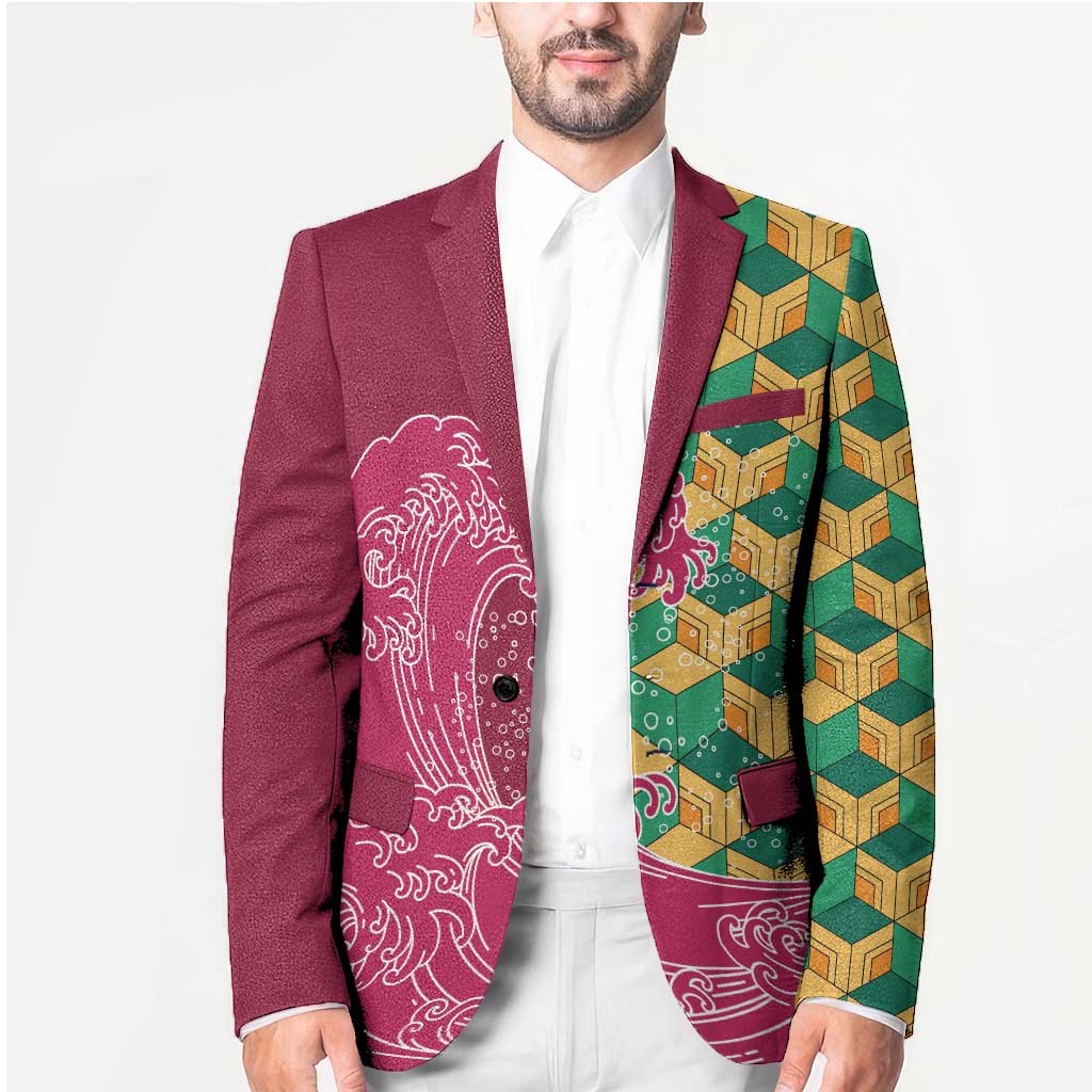 Japanese Bishamon-Kikkou Pattern Blazer Water Pillar Silent River Flow - Polynesian Pride