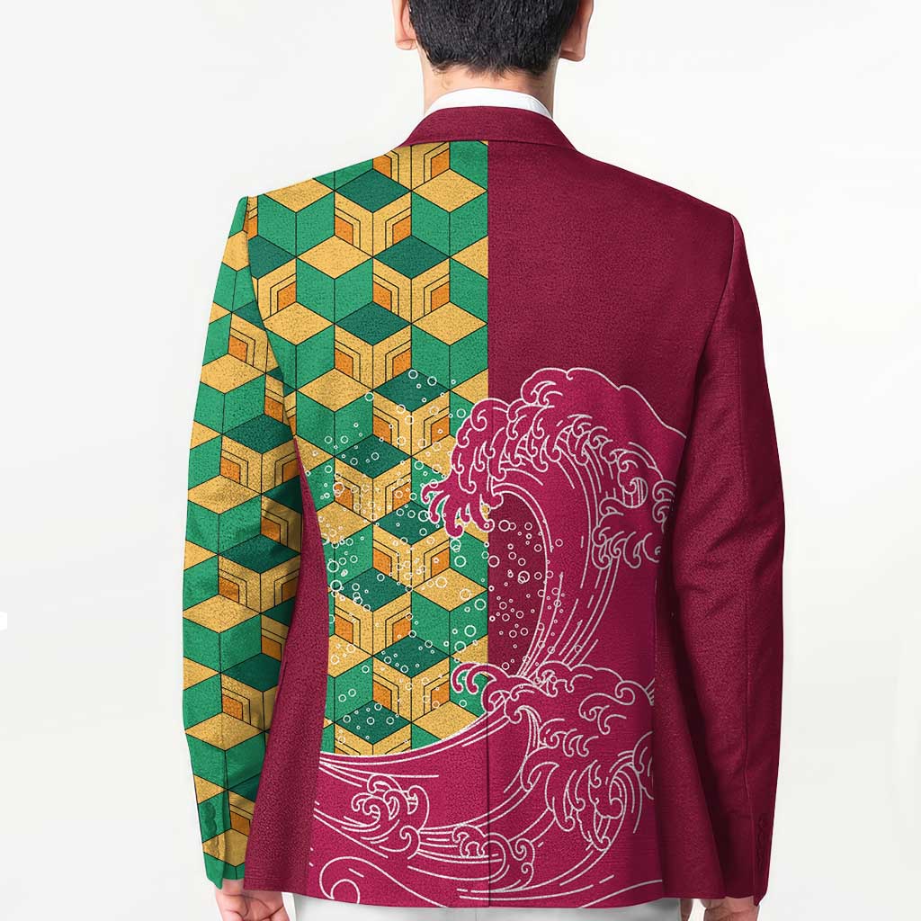 Japanese Bishamon-Kikkou Pattern Blazer Water Pillar Silent River Flow - Polynesian Pride