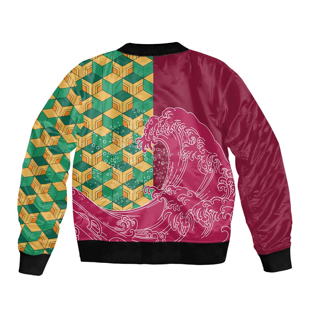 Japanese Bishamon-Kikkou Pattern Bomber Jacket Water Pillar Silent River Flow - Polynesian Pride