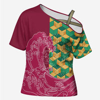 Japanese Bishamon-Kikkou Pattern Cross Shoulder Shirt Water Pillar Silent River Flow - Polynesian Pride