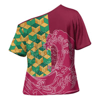 Japanese Bishamon-Kikkou Pattern Cross Shoulder Shirt Water Pillar Silent River Flow - Polynesian Pride