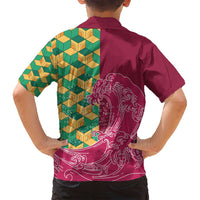 Japanese Bishamon-Kikkou Pattern Family Matching Long Sleeve Bodycon Dress and Hawaiian Shirt Water Pillar Silent River Flow - Polynesian Pride