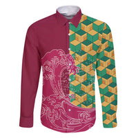Japanese Bishamon-Kikkou Pattern Family Matching Long Sleeve Bodycon Dress and Hawaiian Shirt Water Pillar Silent River Flow - Polynesian Pride