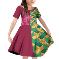 Japanese Bishamon-Kikkou Pattern Family Matching Off Shoulder Short Dress and Hawaiian Shirt Water Pillar Silent River Flow - Polynesian Pride