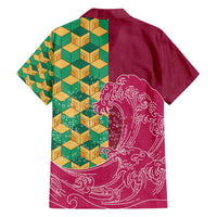 Japanese Bishamon-Kikkou Pattern Family Matching Puletasi and Hawaiian Shirt Water Pillar Silent River Flow - Polynesian Pride