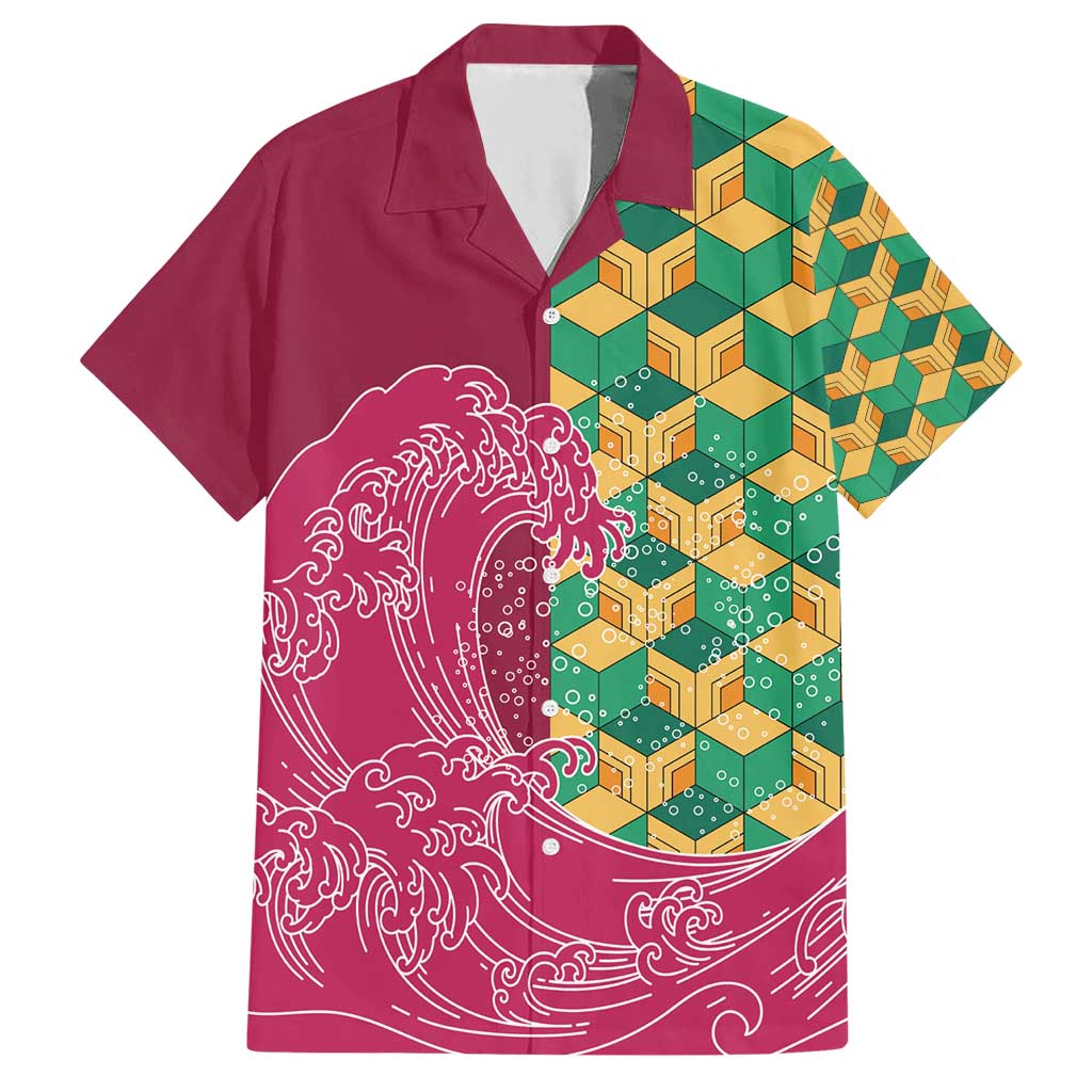 Japanese Bishamon-Kikkou Pattern Family Matching Short Sleeve Bodycon Dress and Hawaiian Shirt Water Pillar Silent River Flow - Polynesian Pride