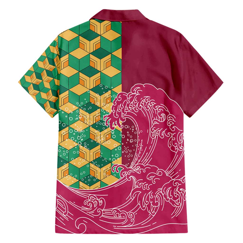 Japanese Bishamon-Kikkou Pattern Family Matching Short Sleeve Bodycon Dress and Hawaiian Shirt Water Pillar Silent River Flow - Polynesian Pride