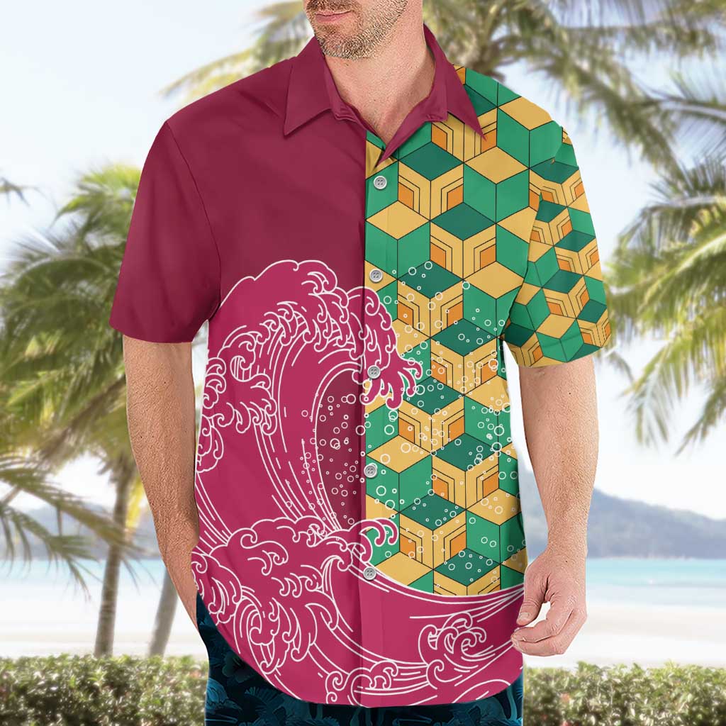 Japanese Bishamon-Kikkou Pattern Hawaiian Shirt Water Pillar Silent River Flow - Polynesian Pride