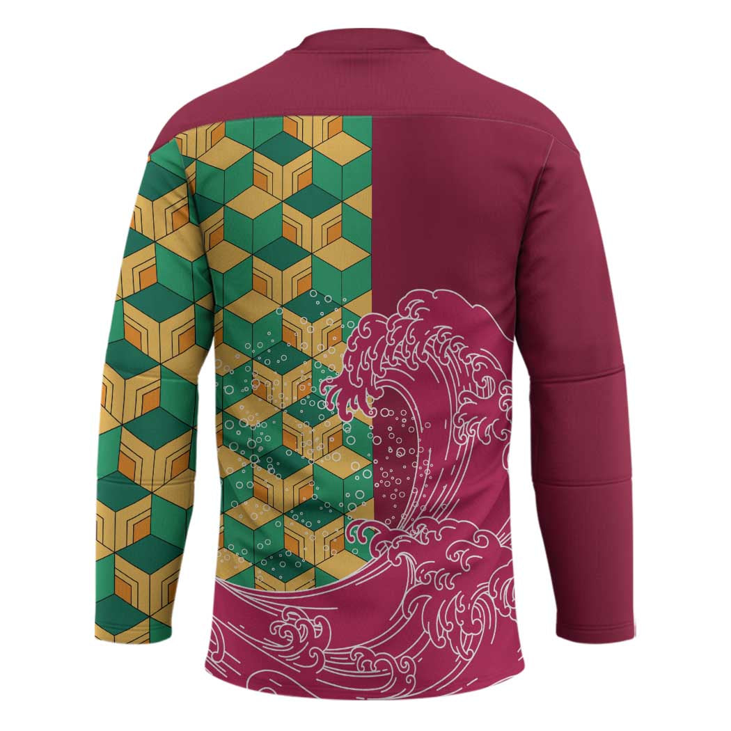 Japanese Bishamon-Kikkou Pattern Hockey Jersey Water Pillar Silent River Flow - Polynesian Pride