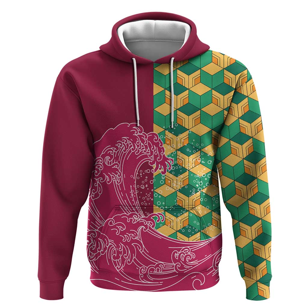 Japanese Bishamon-Kikkou Pattern Hoodie Water Pillar Silent River Flow - Polynesian Pride