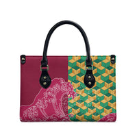 Japanese Bishamon-Kikkou Pattern Leather Bag Water Pillar Silent River Flow - Polynesian Pride