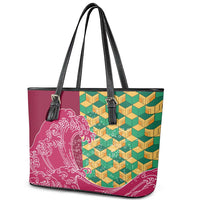 Japanese Bishamon-Kikkou Pattern Leather Tote Bag Water Pillar Silent River Flow - Polynesian Pride