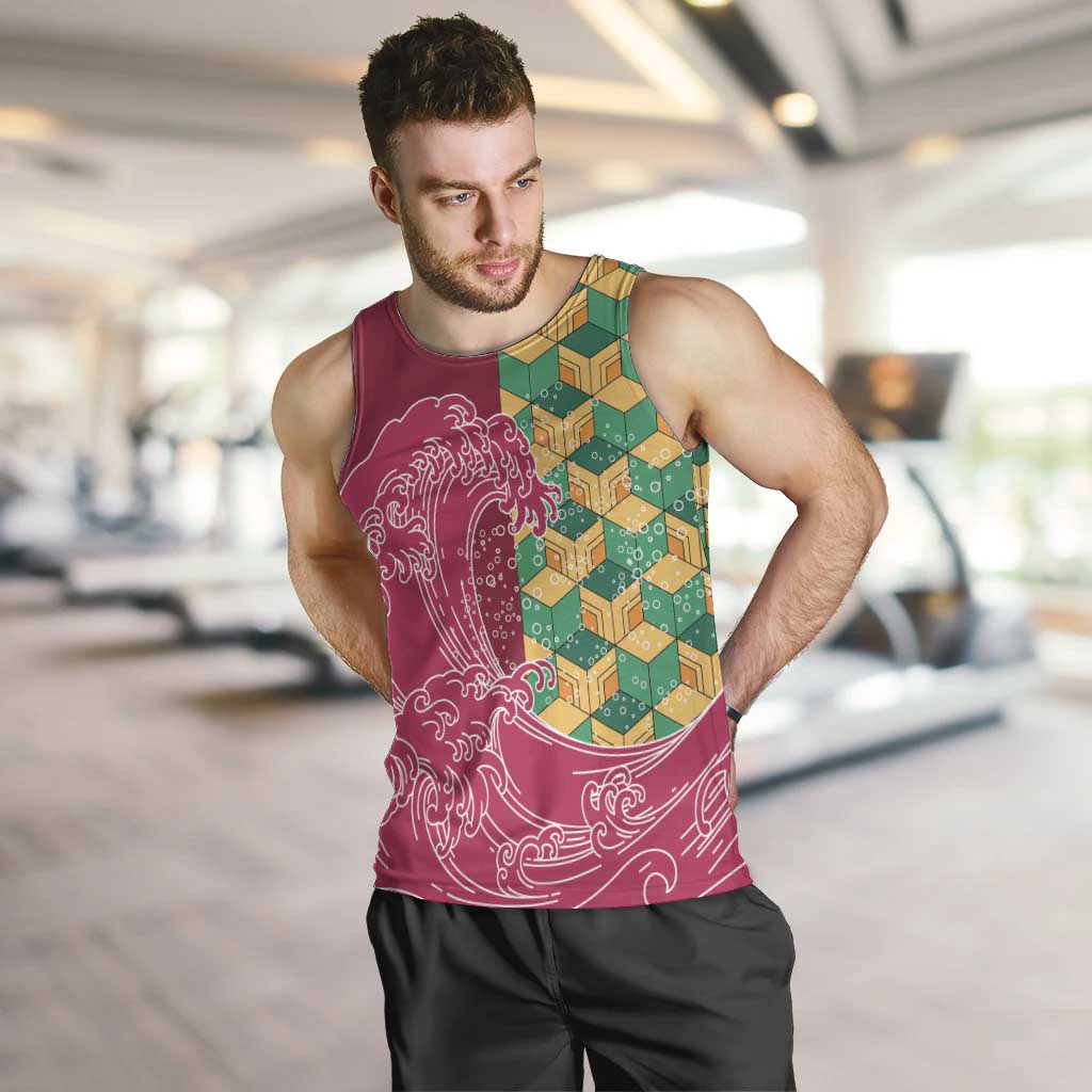 Japanese Bishamon-Kikkou Pattern Men Tank Top Water Pillar Silent River Flow - Polynesian Pride