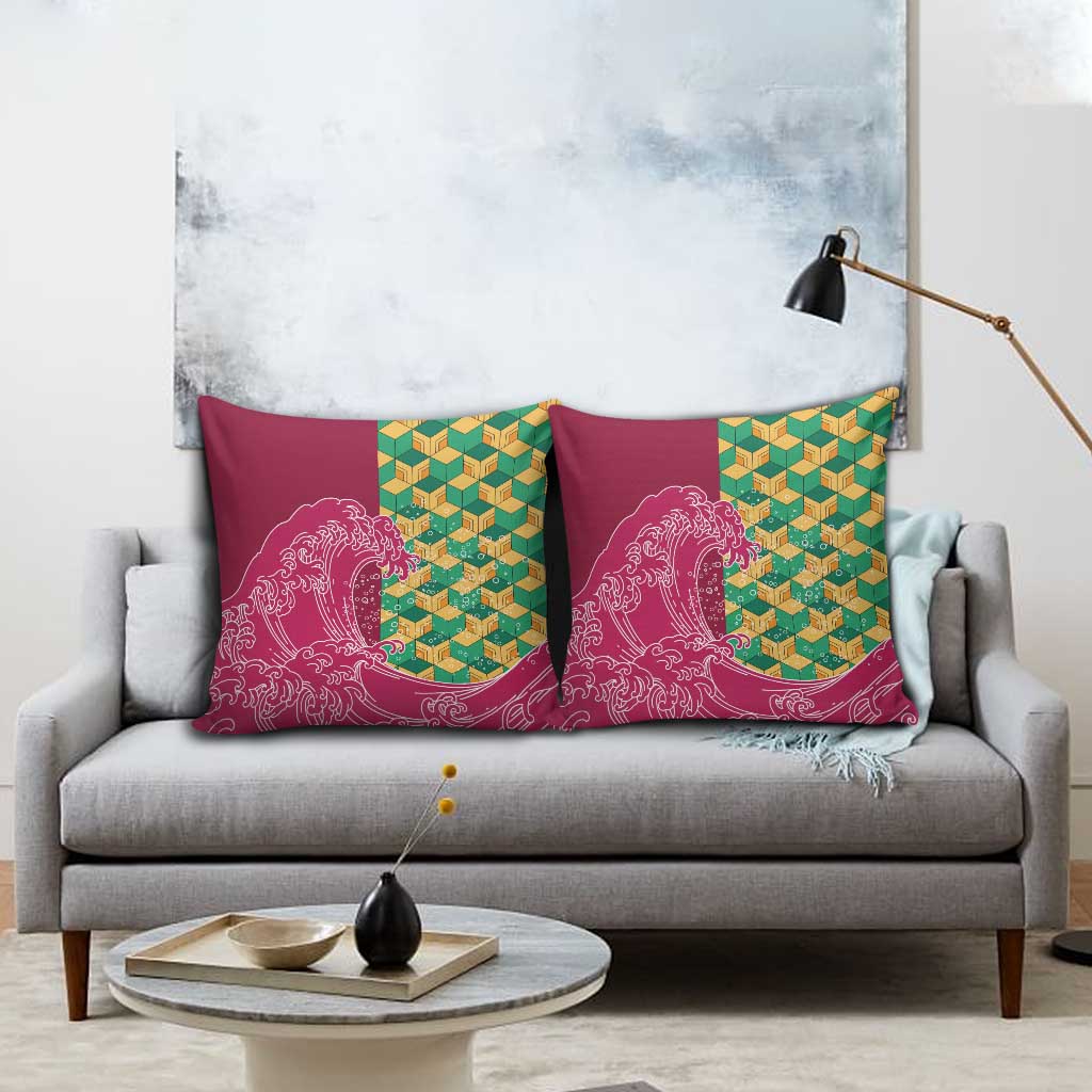 Japanese Bishamon-Kikkou Pattern Pillow Cover Water Pillar Silent River Flow - Polynesian Pride