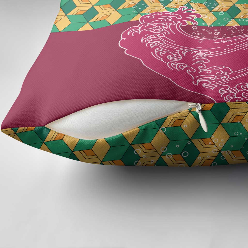 Japanese Bishamon-Kikkou Pattern Pillow Cover Water Pillar Silent River Flow - Polynesian Pride