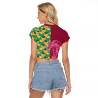 Japanese Bishamon-Kikkou Pattern Raglan Cropped T Shirt Water Pillar Silent River Flow - Polynesian Pride