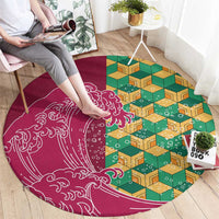 Japanese Bishamon-Kikkou Pattern Round Carpet Water Pillar Silent River Flow - Polynesian Pride