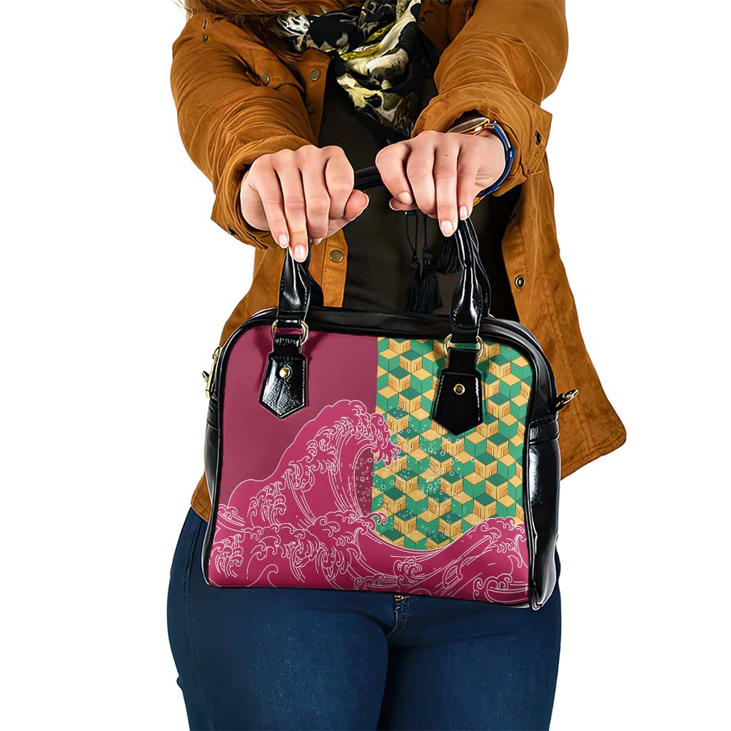 Japanese Bishamon-Kikkou Pattern Shoulder Handbag Water Pillar Silent River Flow - Polynesian Pride