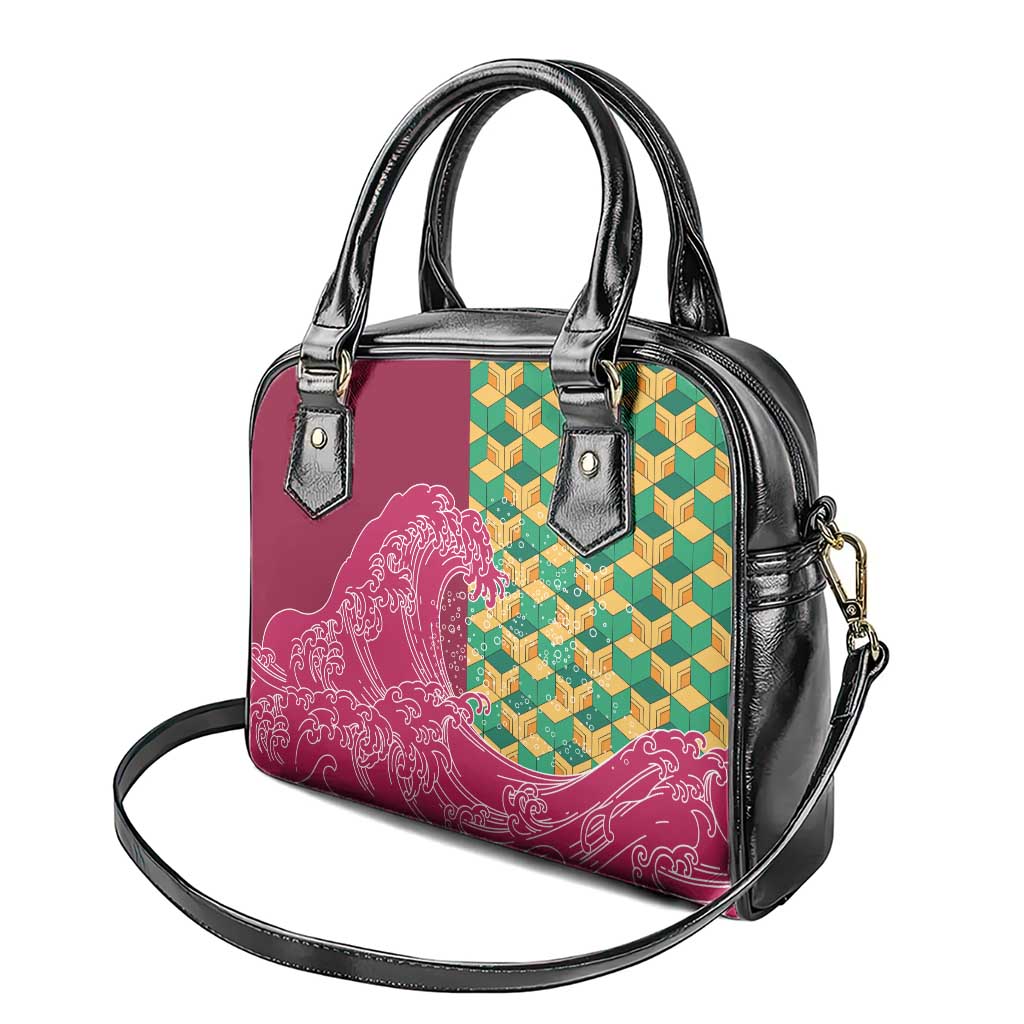Japanese Bishamon-Kikkou Pattern Shoulder Handbag Water Pillar Silent River Flow - Polynesian Pride