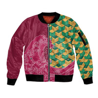 Japanese Bishamon-Kikkou Pattern Sleeve Zip Bomber Jacket Water Pillar Silent River Flow - Polynesian Pride