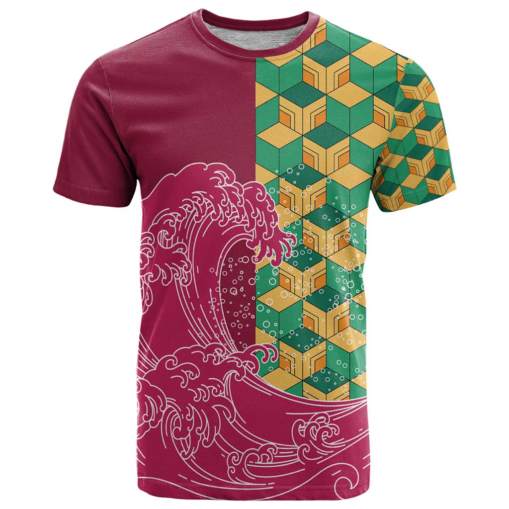 Japanese Bishamon-Kikkou Pattern T Shirt Water Pillar Silent River Flow - Polynesian Pride