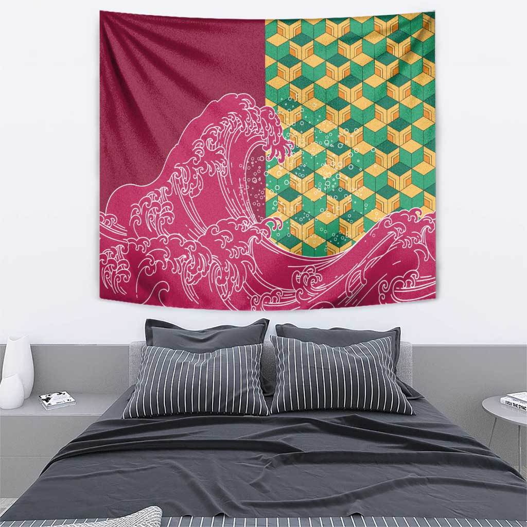 Japanese Bishamon-Kikkou Pattern Tapestry Water Pillar Silent River Flow - Polynesian Pride