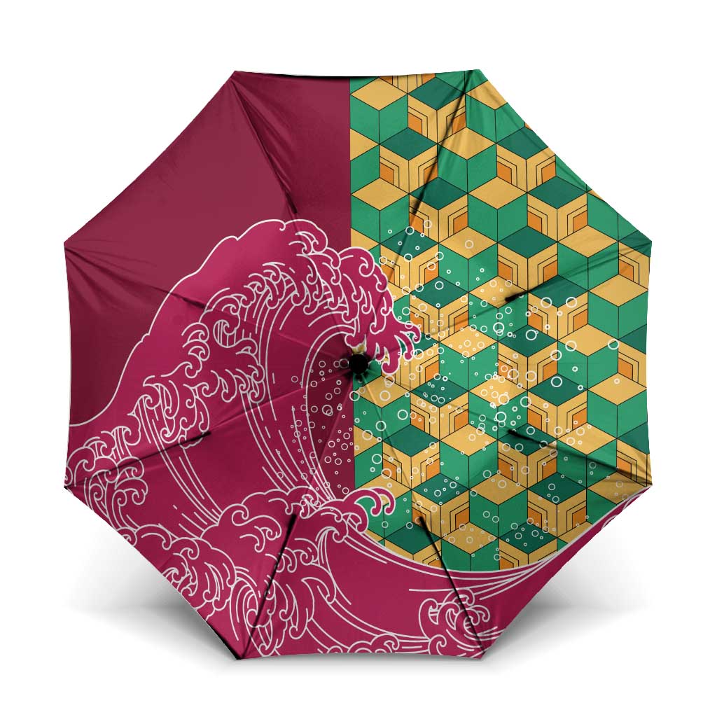 Japanese Bishamon-Kikkou Pattern Umbrella Water Pillar Silent River Flow - Polynesian Pride