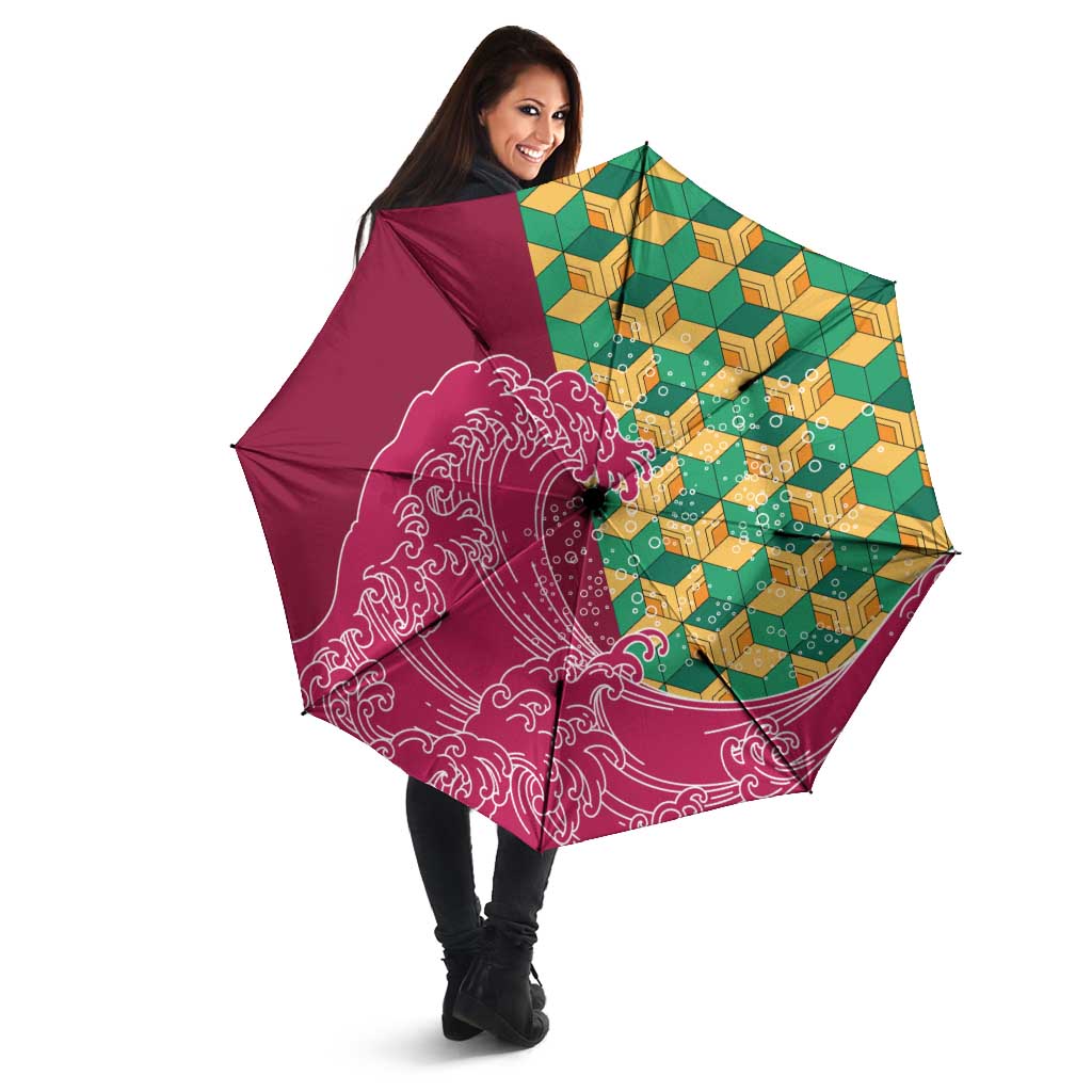 Japanese Bishamon-Kikkou Pattern Umbrella Water Pillar Silent River Flow - Polynesian Pride