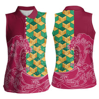 Japanese Bishamon-Kikkou Pattern Women Sleeveless Polo Shirt Water Pillar Silent River Flow LT9 - Polynesian Pride