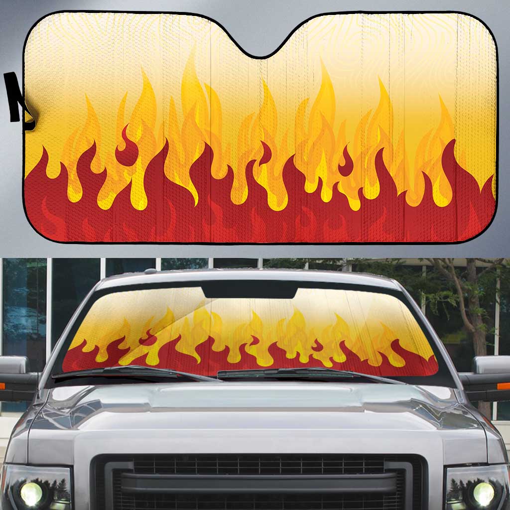 Japanese Kaen Pattern Auto Sun Shade Flame Pillar Blazing Lion Heart LT9 Red - Polynesian Pride