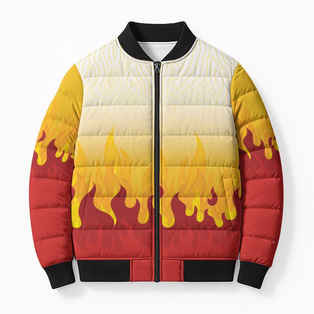 Japanese Kaen Pattern Bomber Puffer Jacket Flame Pillar Blazing Lion Heart - Polynesian Pride
