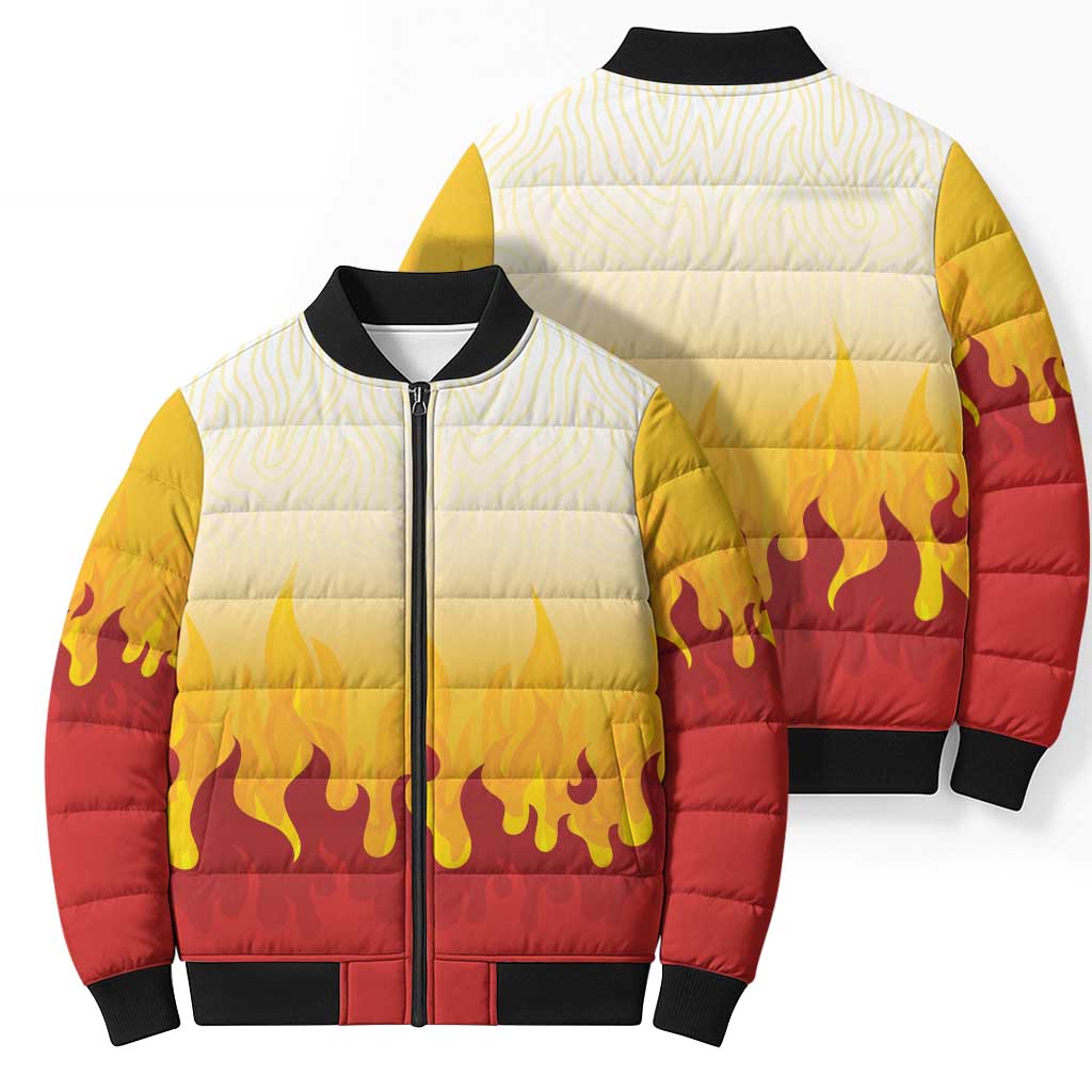 Japanese Kaen Pattern Bomber Puffer Jacket Flame Pillar Blazing Lion Heart - Polynesian Pride
