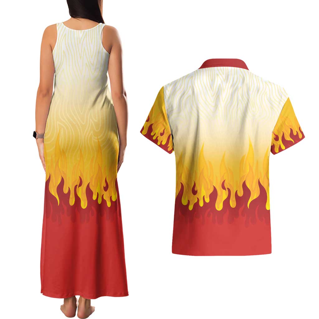 Japanese Kaen Pattern Couples Matching Tank Maxi Dress and Hawaiian Shirt Flame Pillar Blazing Lion Heart - Polynesian Pride