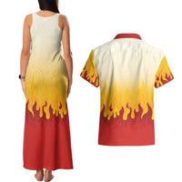 Japanese Kaen Pattern Couples Matching Tank Maxi Dress and Hawaiian Shirt Flame Pillar Blazing Lion Heart - Polynesian Pride