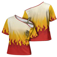 Japanese Kaen Pattern Cross Shoulder Shirt Flame Pillar Blazing Lion Heart - Polynesian Pride