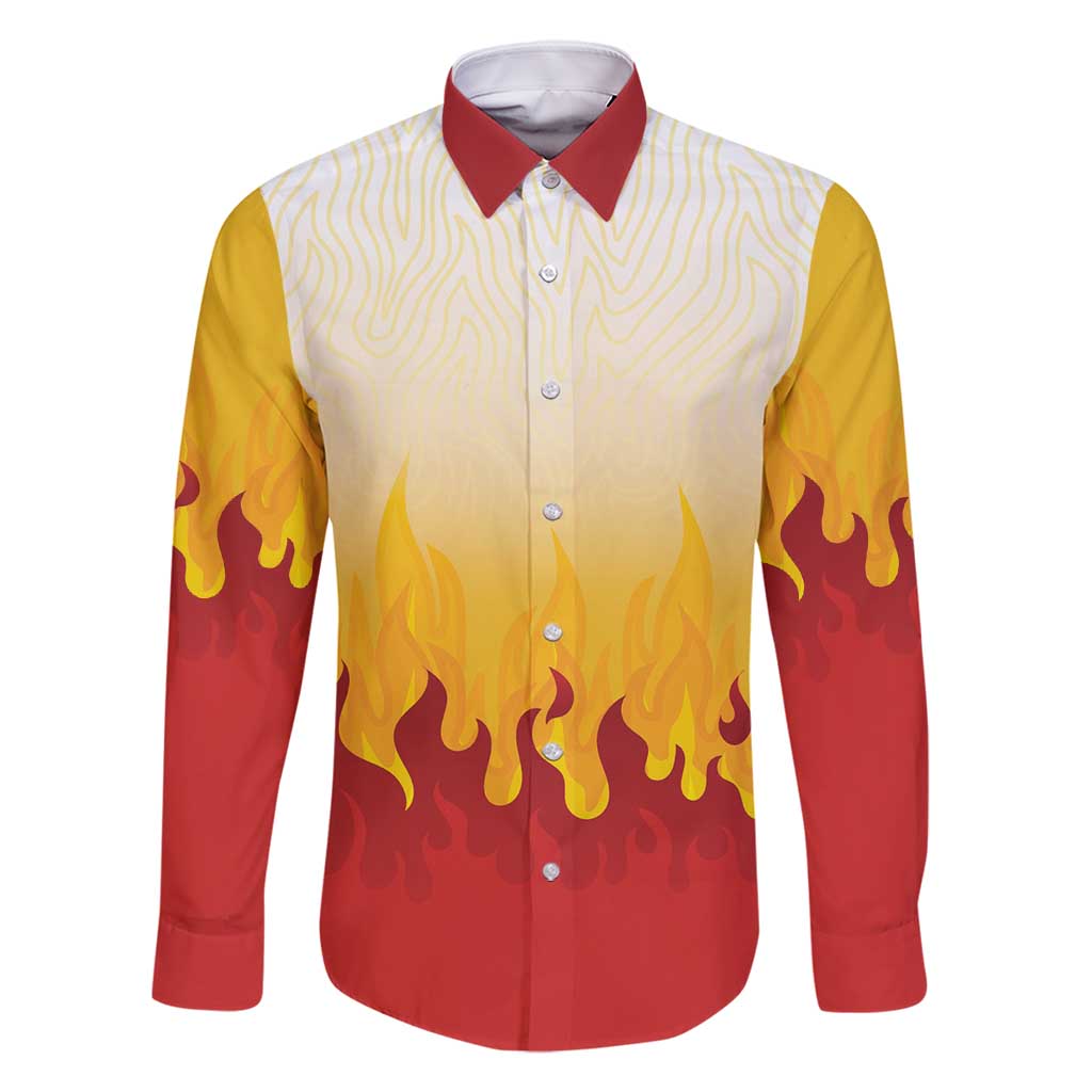 Japanese Kaen Pattern Family Matching Long Sleeve Bodycon Dress and Hawaiian Shirt Flame Pillar Blazing Lion Heart LT9 Dad's Shirt - Long Sleeve Red - Polynesian Pride