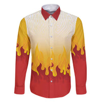 Japanese Kaen Pattern Family Matching Long Sleeve Bodycon Dress and Hawaiian Shirt Flame Pillar Blazing Lion Heart LT9 Dad's Shirt - Long Sleeve Red - Polynesian Pride