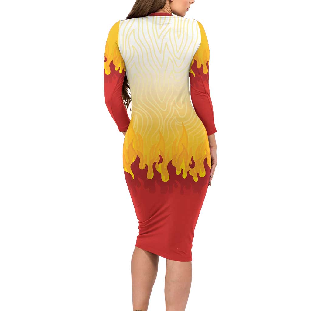 Japanese Kaen Pattern Family Matching Long Sleeve Bodycon Dress and Hawaiian Shirt Flame Pillar Blazing Lion Heart LT9 - Polynesian Pride