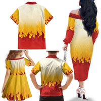 Japanese Kaen Pattern Family Matching Off The Shoulder Long Sleeve Dress and Hawaiian Shirt Flame Pillar Blazing Lion Heart - Polynesian Pride