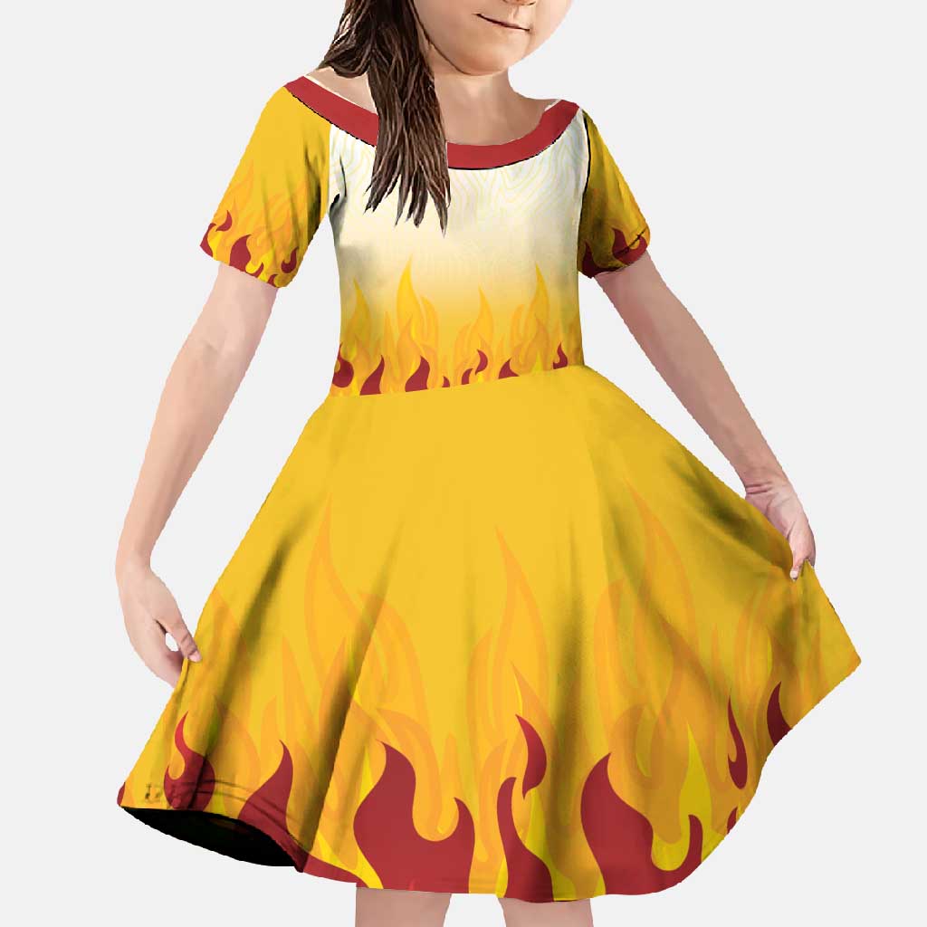 Japanese Kaen Pattern Family Matching Short Sleeve Bodycon Dress and Hawaiian Shirt Flame Pillar Blazing Lion Heart LT9 Daughter's Dress Red - Polynesian Pride