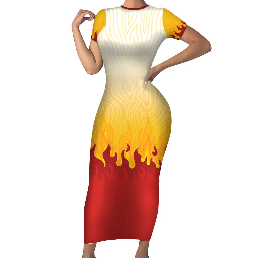 Japanese Kaen Pattern Family Matching Short Sleeve Bodycon Dress and Hawaiian Shirt Flame Pillar Blazing Lion Heart LT9 Mom's Dress Red - Polynesian Pride