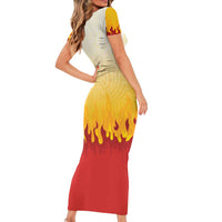 Japanese Kaen Pattern Family Matching Short Sleeve Bodycon Dress and Hawaiian Shirt Flame Pillar Blazing Lion Heart LT9 - Polynesian Pride