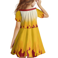 Japanese Kaen Pattern Kid Short Sleeve Dress Flame Pillar Blazing Lion Heart - Polynesian Pride