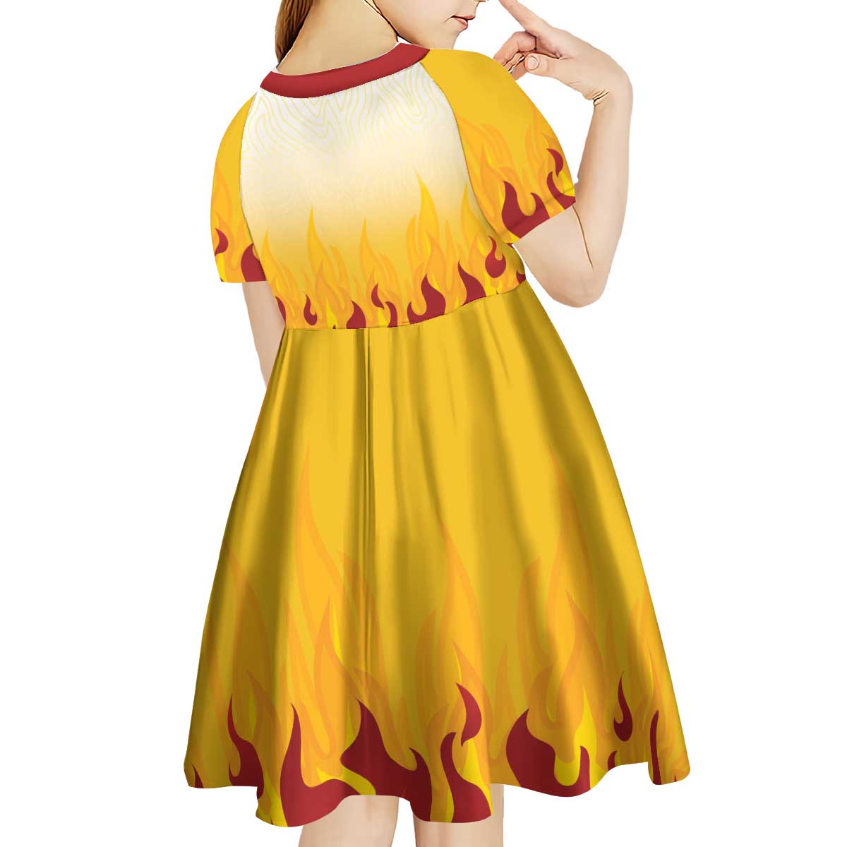 Japanese Kaen Pattern Kid Short Sleeve Dress Flame Pillar Blazing Lion Heart - Polynesian Pride