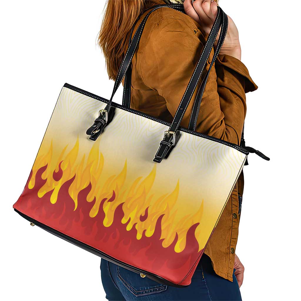 Japanese Kaen Pattern Leather Tote Bag Flame Pillar Blazing Lion Heart - Polynesian Pride