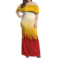 Japanese Kaen Pattern Off Shoulder Maxi Dress Flame Pillar Blazing Lion Heart - Polynesian Pride