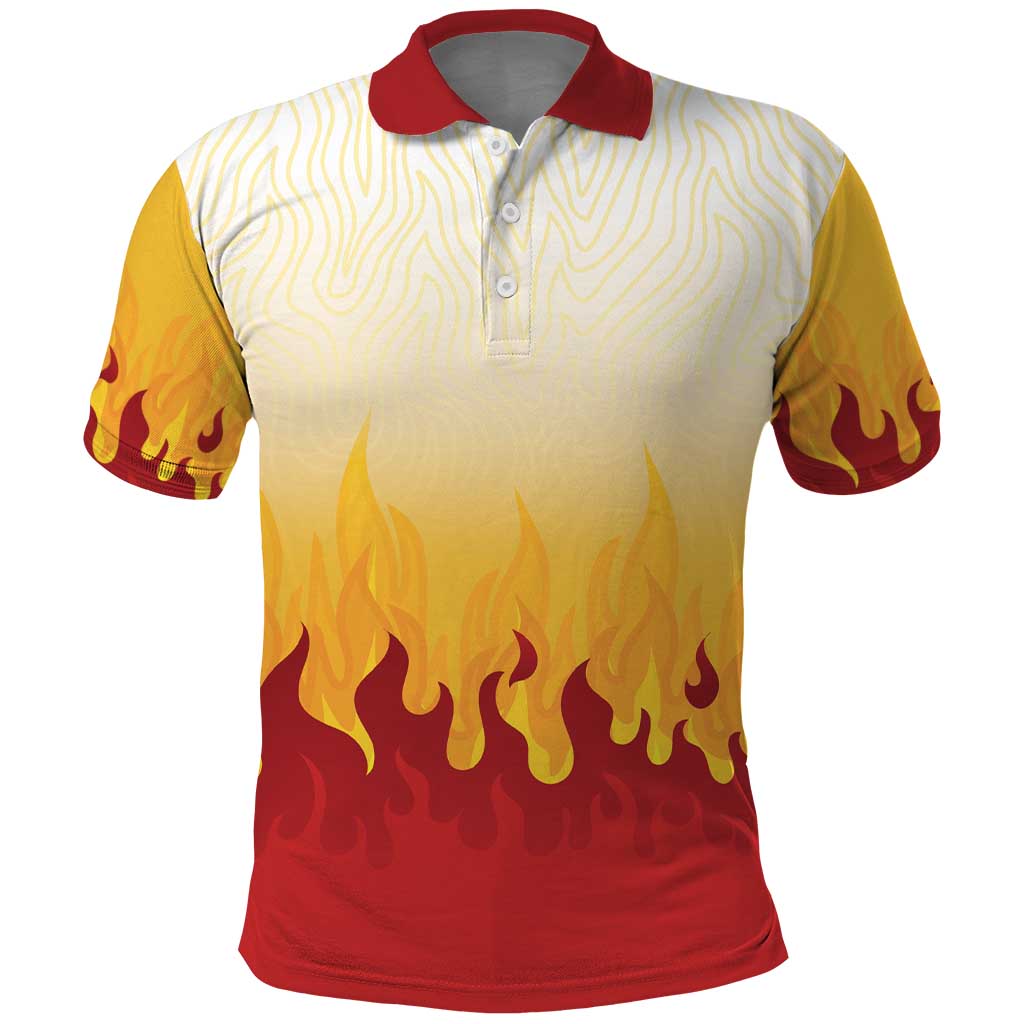 Japanese Kaen Pattern Polo Shirt Flame Pillar Blazing Lion Heart - Polynesian Pride