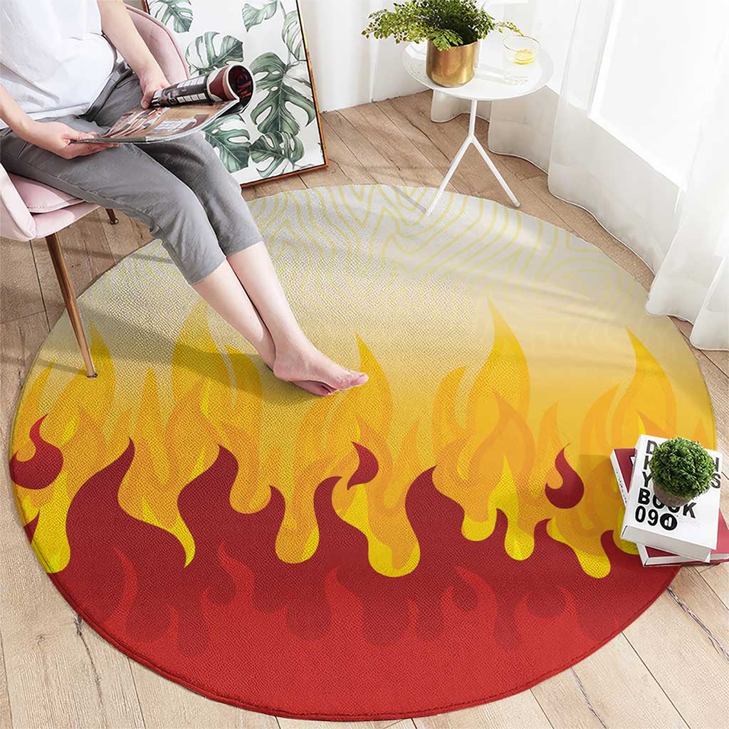 Japanese Kaen Pattern Round Carpet Flame Pillar Blazing Lion Heart - Polynesian Pride