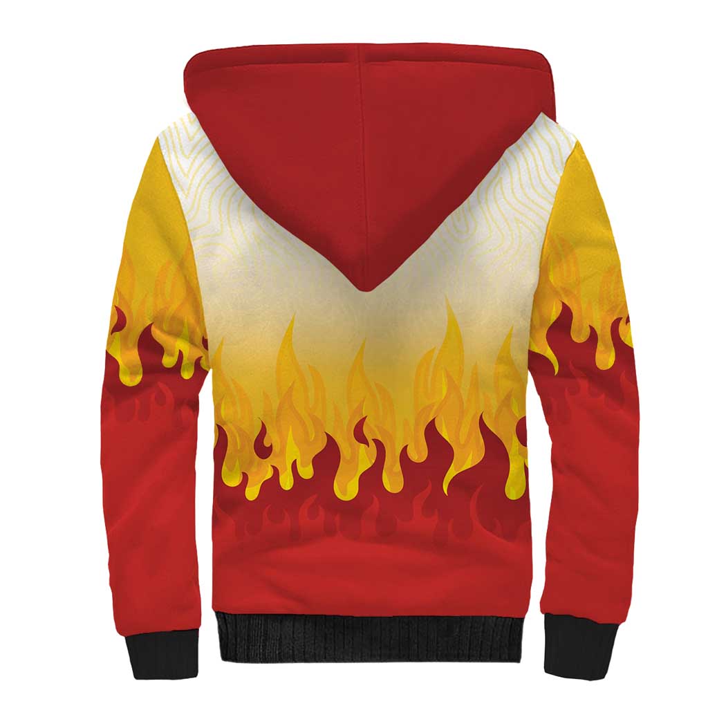 Japanese Kaen Pattern Sherpa Hoodie Flame Pillar Blazing Lion Heart - Polynesian Pride