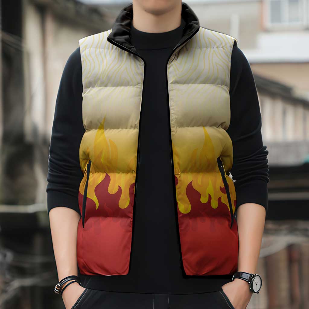Japanese Kaen Pattern Sleeveless Puffer Jacket Flame Pillar Blazing Lion Heart - Polynesian Pride